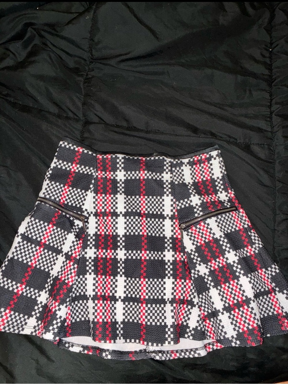 Plaid A-Line Mini Skirt with Red Accents